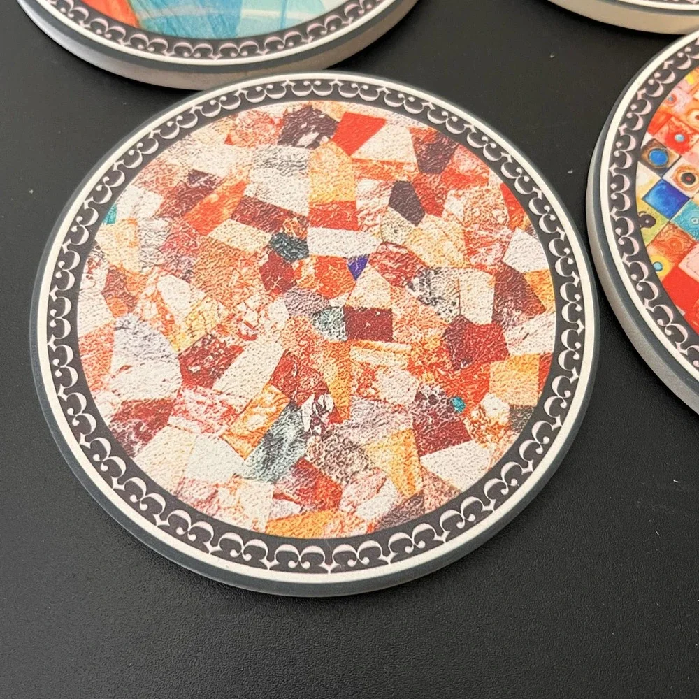 Set of 4 Multicolor‎ Ceramic Coasters Kitchen Beverage NEW